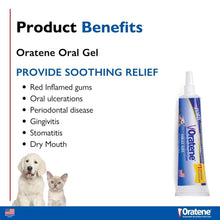 Load image into Gallery viewer, Oratene Oral Gel benefits for pets: relieves gum issues, ulcerations, periodontal disease, gingivitis, stomatitis, and dry mouth.