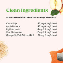 Load image into Gallery viewer, Clean ingredients list for Pet Honesty Hairball Support: Citrus Pulp, Apple Pomace, Psyllium Husk, Zinc, Omega-3s.