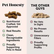 Load image into Gallery viewer, Comparison of Pet Honesty and competitors highlighting quality ingredients and nutritionist approval.
