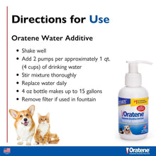 Load image into Gallery viewer, Instructions for using Oratene Water Additive; shake, mix, and maintain pet's oral health.