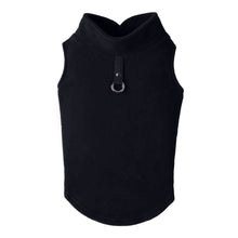 Load image into Gallery viewer, Fleece Vest for dogs, black fleece pullover with leash attachment and high collar for warmth and comfort.
