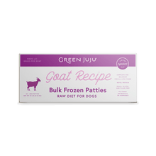 Load image into Gallery viewer, Green Juju Goat Recipe frozen raw patties for dogs, made from grass-fed goat, complete and balanced nutrition.