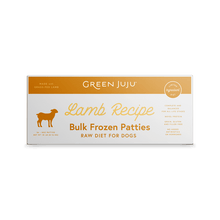 Load image into Gallery viewer, Green Juju Lamb Recipe Frozen Raw Patties packaging, designed for a balanced dog diet with grass-fed lamb.