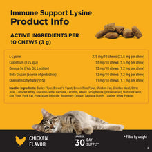 Load image into Gallery viewer, Pet Honesty Immune Support Lysine product info, featuring active ingredients and chewy treats for cats.
