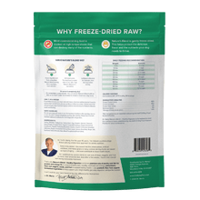 Load image into Gallery viewer, Back of Dr. Marty Nature's Blend dog food bag, highlighting freeze-dried raw nutrition, feeding instructions, and ingredients.