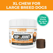 Load image into Gallery viewer, Progility Max Hip & Joint Soft Chew for large breed dogs, contains eggshell membrane, maximum strength joint support, 60 count.