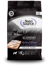 Load image into Gallery viewer, NutriSource Upland Stream Recipe for Dogs, Grain Free Quail, Rabbit & Trout Blend, optimized for high animal protein diets.