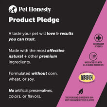 Load image into Gallery viewer, Pet Honesty product pledge graphic highlighting natural ingredients, vet reviewed, and no artificial additives.
