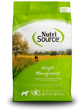 Load image into Gallery viewer, NutriSource Weight Management Chicken & Rice dog food bag, grain inclusive, wholesome nutrition for pets, AAFCO compliant.