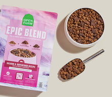 Load image into Gallery viewer, Open Farm Epic Blend Salmon & Superfood dog food with salmon kibble and dry morsels in a bowl.