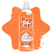 Load image into Gallery viewer, Pup Cup Pumpkin Flavor whipped cream treat for dogs in vibrant orange packaging, perfect indulgence for pets.