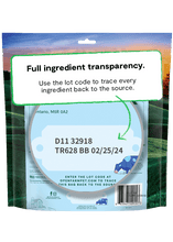 Load image into Gallery viewer, Open Farm ingredient transparency label showing lot code and expiration date for dog food.