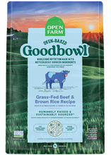 Load image into Gallery viewer, Open Farm Goodbowl Grass-Fed Beef & Brown Rice dog food package with wholesome ingredients and green field backdrop.