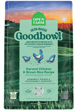 Load image into Gallery viewer, Open Farm Goodbowl bag featuring Harvest Chicken & Brown Rice recipe for dogs, emphasizing humanely raised ingredients.