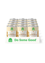 Load image into Gallery viewer, Open Farm Harvest Chicken Recipe cans arranged in a display for dogs, promoting humane ingredients and nutrition.