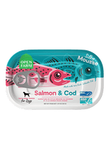 Load image into Gallery viewer, Open Farm Salmon & Cod Topper for Dogs 4.59oz featuring colorful fish design and human-grade ingredients.