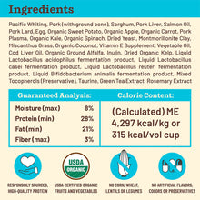 Load image into Gallery viewer, Ingredient list for Kibble in the Raw Dog Food Fish & Pork Recipe, detailing high-quality organic components.