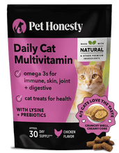 Load image into Gallery viewer, Pet Honesty Daily Cat Multivitamin 3.7oz bag with chicken flavor, promoting immune, skin, joint, and digestive health.