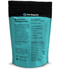 Load image into Gallery viewer, Pet Honesty Cat Calming Supplement 3.7oz bag, featuring dual-texture chews with calming ingredients for anxious cats.
