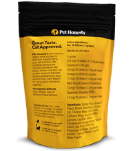 Load image into Gallery viewer, Pet Honesty Cat Immune Support Lysine supplement pouch with nutritional info and ingredients list.