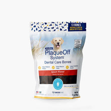 Load image into Gallery viewer, ProDen PlaqueOff Dental Bones package featuring bacon flavor, promotes oral health and fresh breath for dogs.