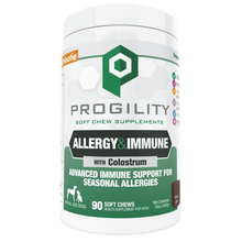 Load image into Gallery viewer, Progility Allergy Relief Soft Chew container for seasonal allergy support with probiotics and colostrum.