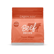 Load image into Gallery viewer, Green Juju Frozen Raw Beef Slider bag featuring grass-fed beef for a complete dog diet.