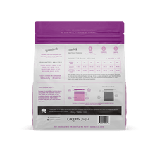Load image into Gallery viewer, Back of Green Juju Frozen Raw Goat packaging showing ingredients, feeding instructions, and nutritional analysis.
