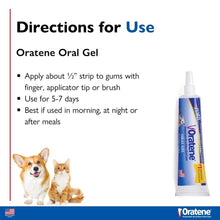 Load image into Gallery viewer, Directions for Oratene Oral Gel application, featuring cute dog and cat, instructions for use.
