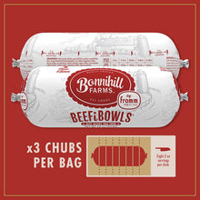 Load image into Gallery viewer, Fromm Bonnihill Farms BeefiBowls packaging with three chubs, offering healthy, lightly cooked dog food.