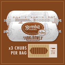 Load image into Gallery viewer, Fromm Bonnihill Farms TurkiBowls packaging featuring three chubs of lightly cooked pet food.