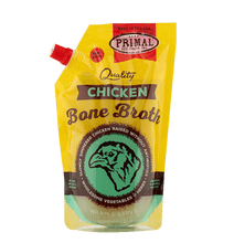 Load image into Gallery viewer, Primal Frozen Bone Broth 20oz pouch featuring chicken for pet hydration and digestion support.