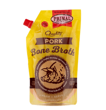 Load image into Gallery viewer, Primal Frozen Bone Broth 20oz pouch, made with pork, rich in nutrients for pets, supports digestion and hydration.