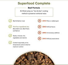 Load image into Gallery viewer, Superfood Complete Beef Formula featuring air-dried beef, salmon, and nutrient-rich ingredients for optimal dog health.