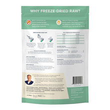 Load image into Gallery viewer, Back of Dr. Marty Nature's Feast freeze-dried raw cat food packaging showing instructions and nutritional information.