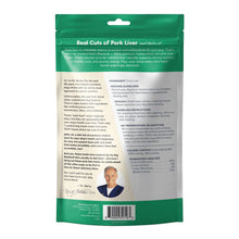 Load image into Gallery viewer, Back packaging of Dr. Marty's Red's Reward Pork Liver Treats, showcasing ingredients and feeding guidelines for dogs.