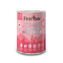 Load image into Gallery viewer, FirstMate Wild Pacific Salmon & Rice cat food can, grain-free, no corn or gluten, high-quality ingredients, ideal for everyday feeding.
