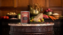Load image into Gallery viewer, Fromm Beef & Barley Pate 12oz can with dish on ornate table, surrounded by fresh vegetables.
