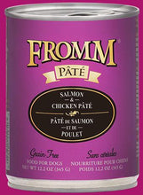 Load image into Gallery viewer, Fromm Salmon & Chicken Pâté 12oz can, grain-free dog food featuring salmon and chicken in a purple packaging.