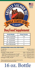 Load image into Gallery viewer, Grizzly Wild Alaskan Salmon Oil label featuring Omega-3 fatty acids details and usage guidelines for dogs.