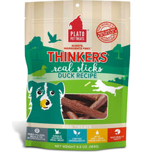 Load image into Gallery viewer, Plato Thinkers Duck Treats package showcasing hearty real duck sticks for dogs, made with limited ingredients.