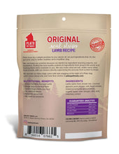 Load image into Gallery viewer, Plato Real Strip Lamb Treat packaging showcasing ingredients, nutritional benefits, and guaranteed analysis for dogs.