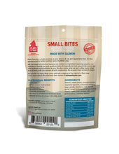 Load image into Gallery viewer, Plato Salmon Small Bites packaging showcasing nutritional benefits and ingredients, ideal for small dogs.