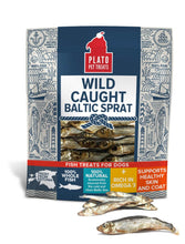Load image into Gallery viewer, Plato Wild Caught Baltic Sprat dog treats package showcasing air-dried fish, supporting healthy skin and coat.