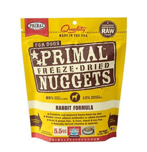 Load image into Gallery viewer, Primal Raw Freeze-Dried Rabbit Formula for Dogs, 85% rabbit, 15% produce and supplements in a 5.5 oz bag.