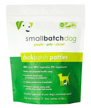 Load image into Gallery viewer, Smallbatch Frozen Duck dog food with 88% duck, 10% vegetables, and 2% natural supplements in eco-friendly packaging.