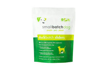 Load image into Gallery viewer, Smallbatch Frozen Duck dog food package featuring Duckbatch Sliders, 88% duck, organic vegetables, complete raw diet.