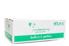 Load image into Gallery viewer, Smallbatch Frozen Duck bulk packaging for dogs, featuring eco-friendly branding and high-quality patties.