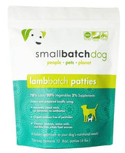 Load image into Gallery viewer, Smallbatch Frozen Lamb patties for dogs, made with 78% grass-fed lamb and 20% organic vegetables.