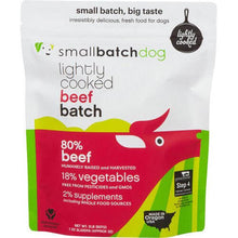 Load image into Gallery viewer, Smallbatch Lightly Cooked Beef for dogs, 80% beef, 18% vegetables, 2% supplements, made in Oregon.